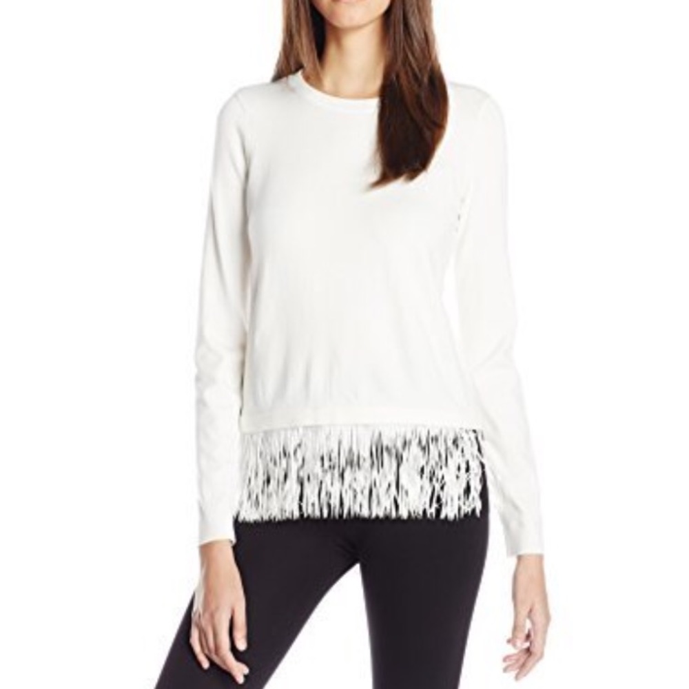 Milly brand nwot stretch  knit cream fringed side zipper top
